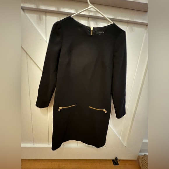 NWT JCrew Black Dress with Gold Accent Zippers and Faux Leather Cuffs - Picture 1 of 12